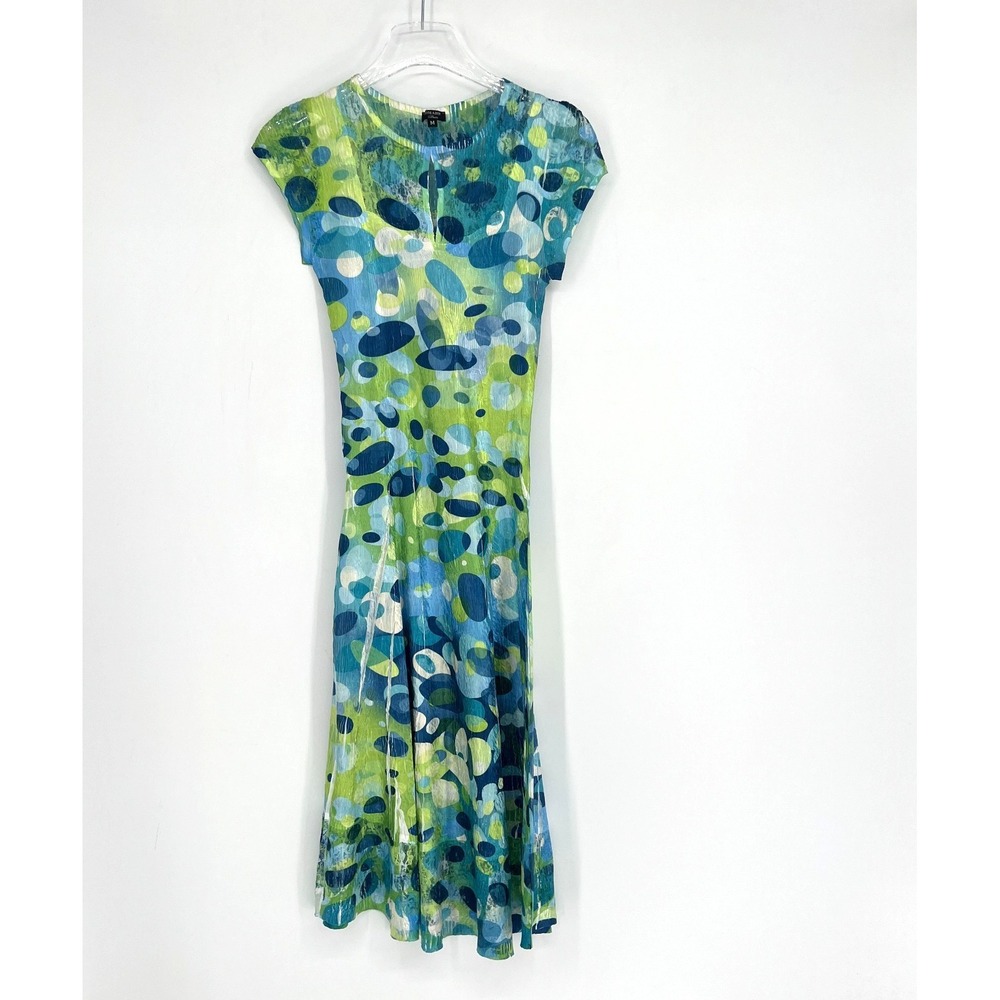 Komarov Dress Womens M Green Blue Spot Polka Dot 90s Y2K Artsy Retro